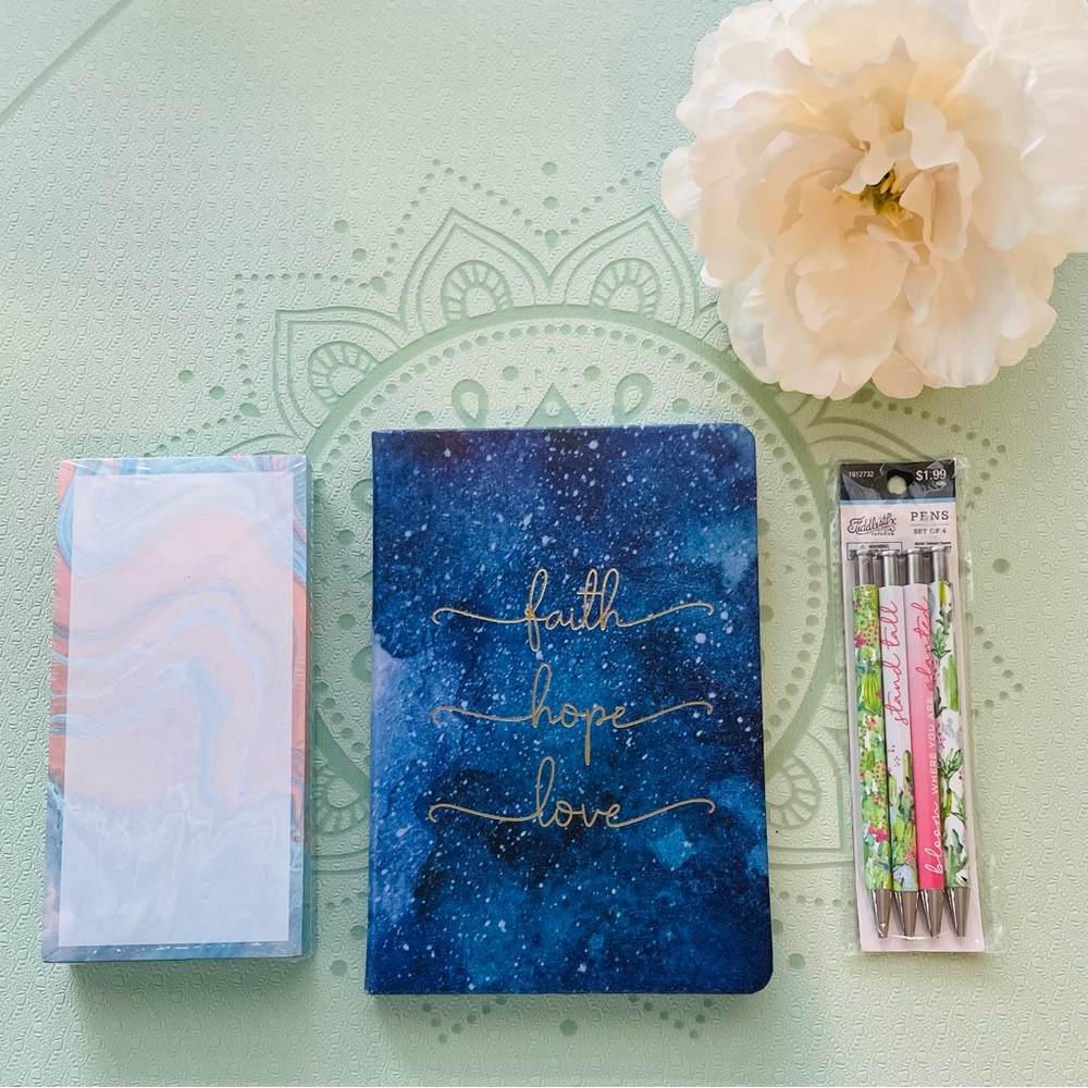 Blue Faith Hope Love Notebook with Pen Set